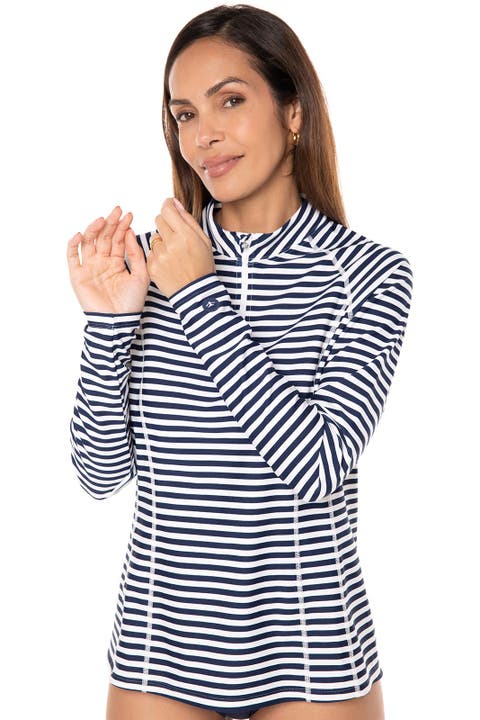 Women's Freestyle Quarter Zip Rash Guard with Long Sleeves, UPF 50+ Sun Protection