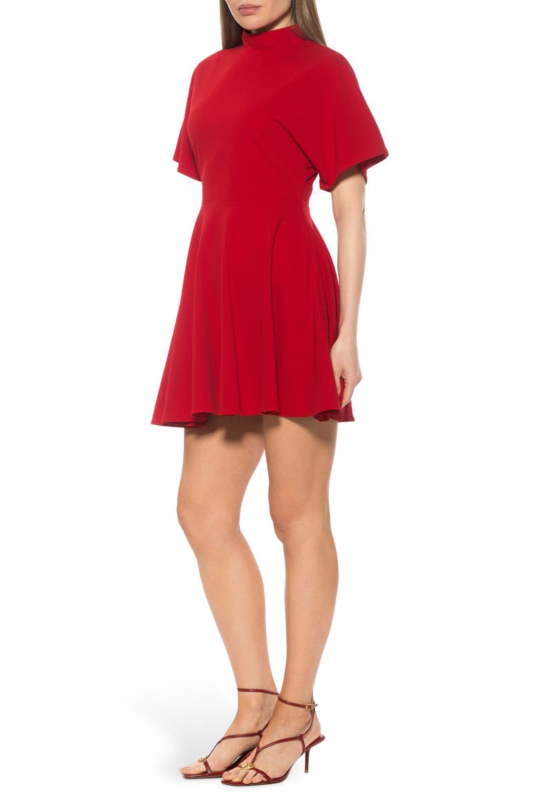 Autumn Mock Neck Fit & Flare Dress, Alternate, color, RED