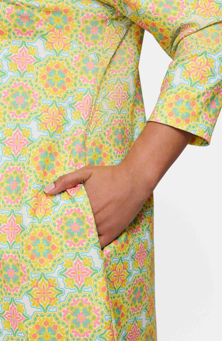 Foxcroft Tammy Sicilian Tile Print Crepe Popover Shirtdress, Alternate, color, Yellow Multi