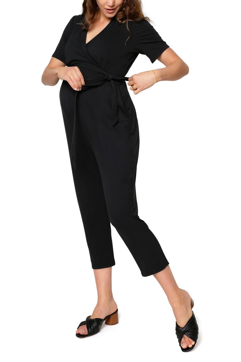 Ingrid & Isabel® Crop Jersey Maternity/Nursing Jumpsuit, Alternate, color, BLACK