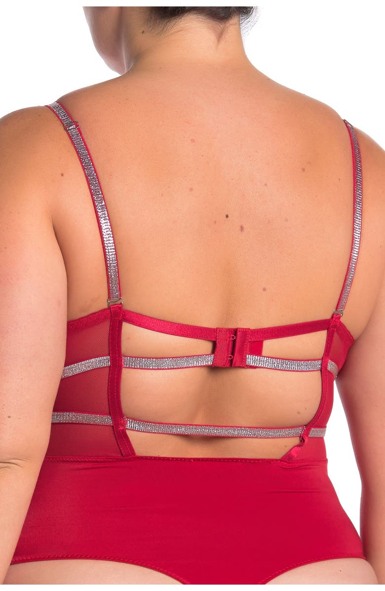 SECRET LACE Lace Front Cutout Thong Bodysuit, Alternate, color, Tango Red