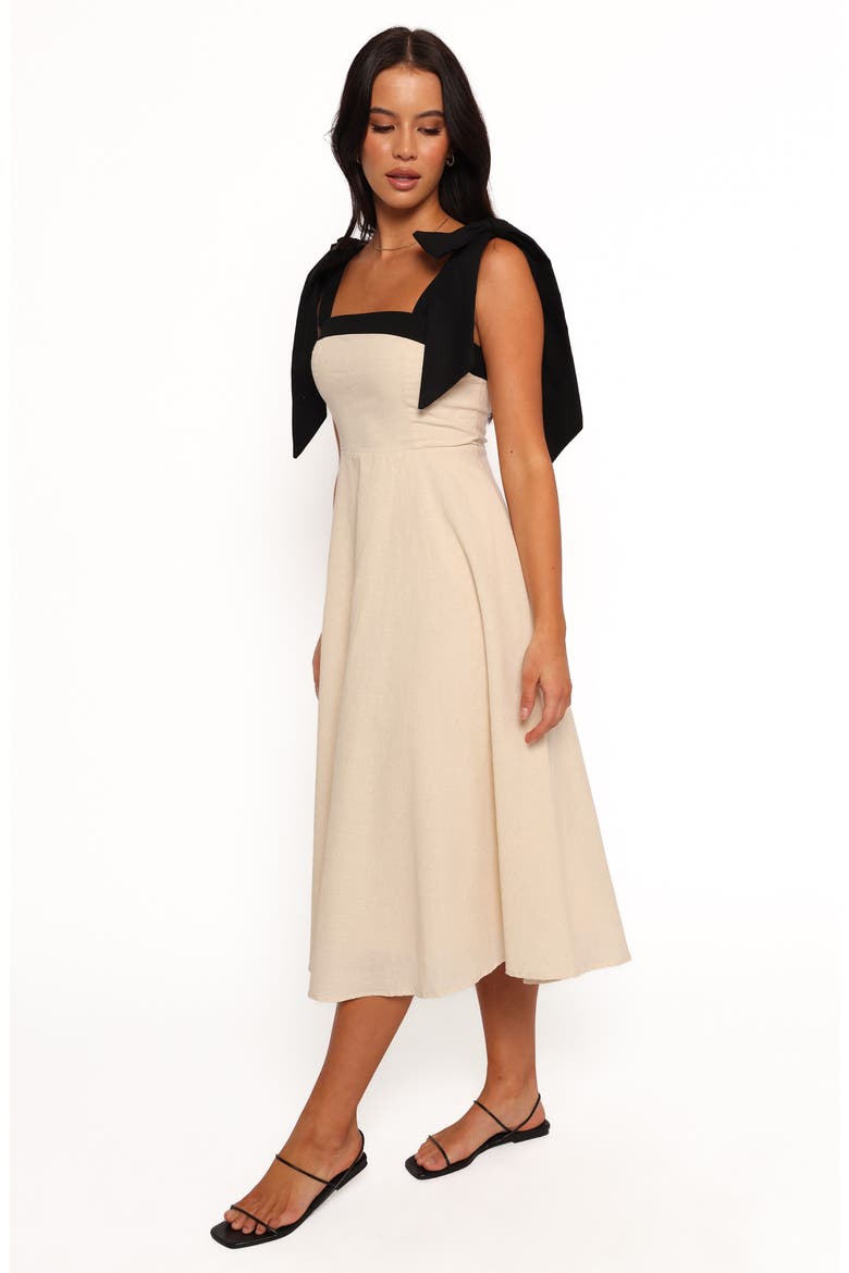 Olinda Contrast Detail Cotton & Linen Midi Sundress, Alternate, color, OATMEAL BLACK