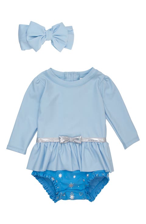 Princess One-Piece Rashguard Swimsuit & Bow Head Wrap Set (Baby)