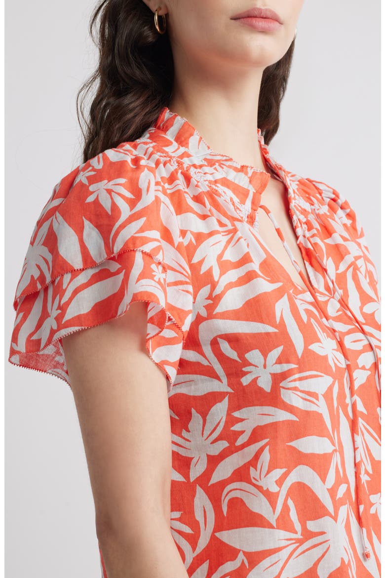 Ruffle Top, Alternate, color, CORAL- BLUE HATTIE FLORAL