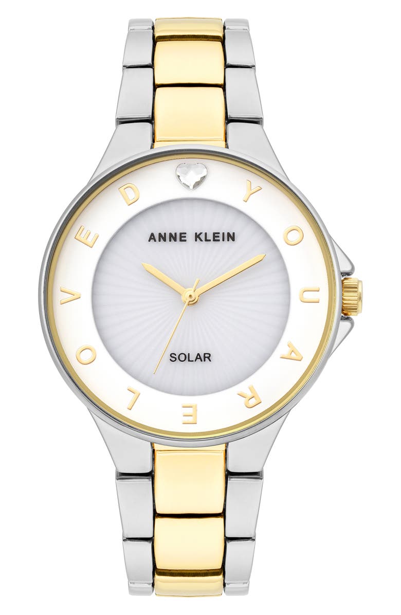 Anne Klein Love Crystal Heart Solar Bracelet Watch, 35mm, Main, color, White Dial