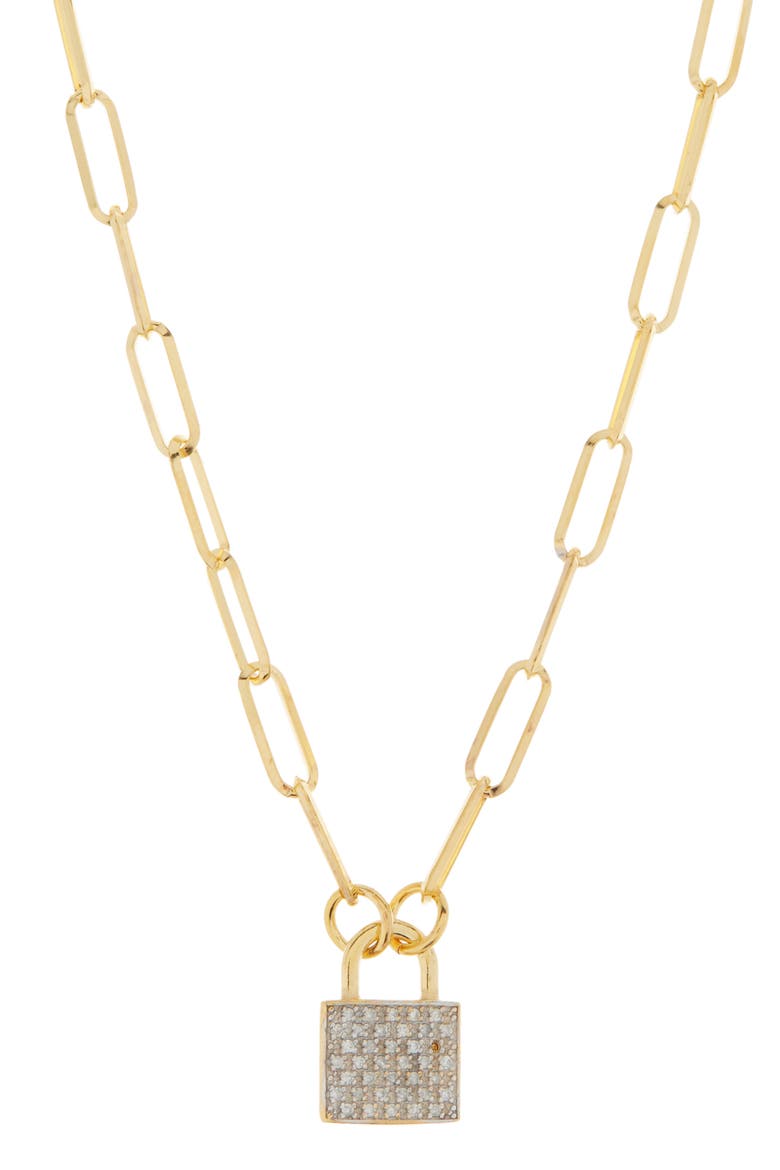 Pavé Diamond Padlock Pendant Necklace - 0.20 ctw, Main, color, YELLOW
