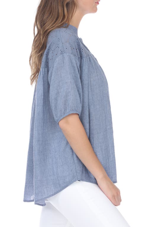 Shop Rain And Rose Embroidered Cotton Top In Blue Shadow