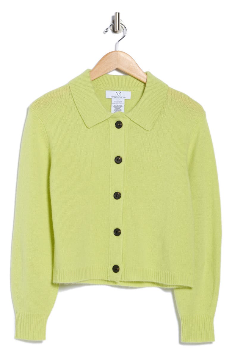 Magaschoni Cashmere Polo Cardigan, Alternate, color, Sweet Matcha