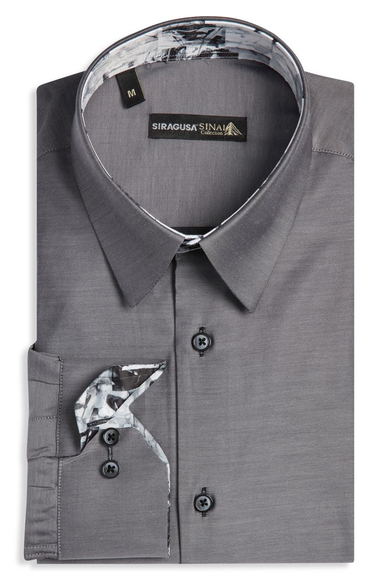 Siragusa Twill Printed Silk Trim Dress Shirt, Main, color, Gray