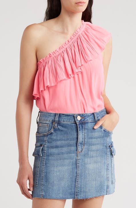 One-Shoulder Pleat Ruffle Top