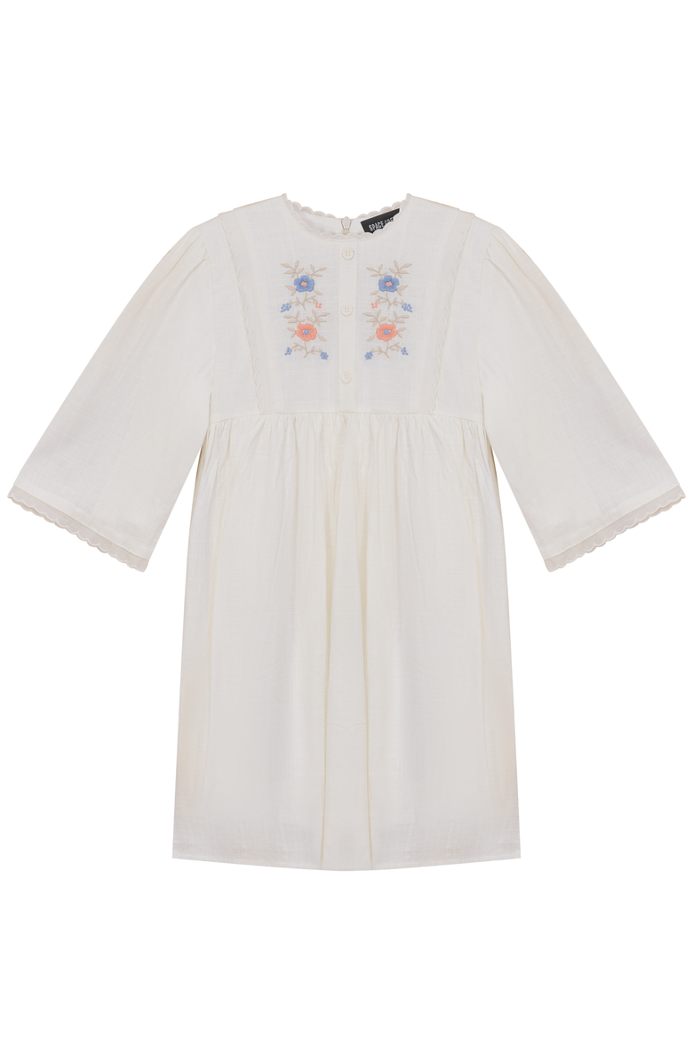 Space Grey Cape Dress with Cotton Lace, Alternate, color, Off White