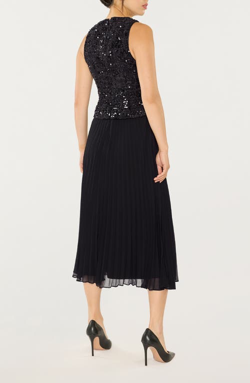 Likely Dorothea Sequin Pleated Sleeveless Midi Dress In Animal Print