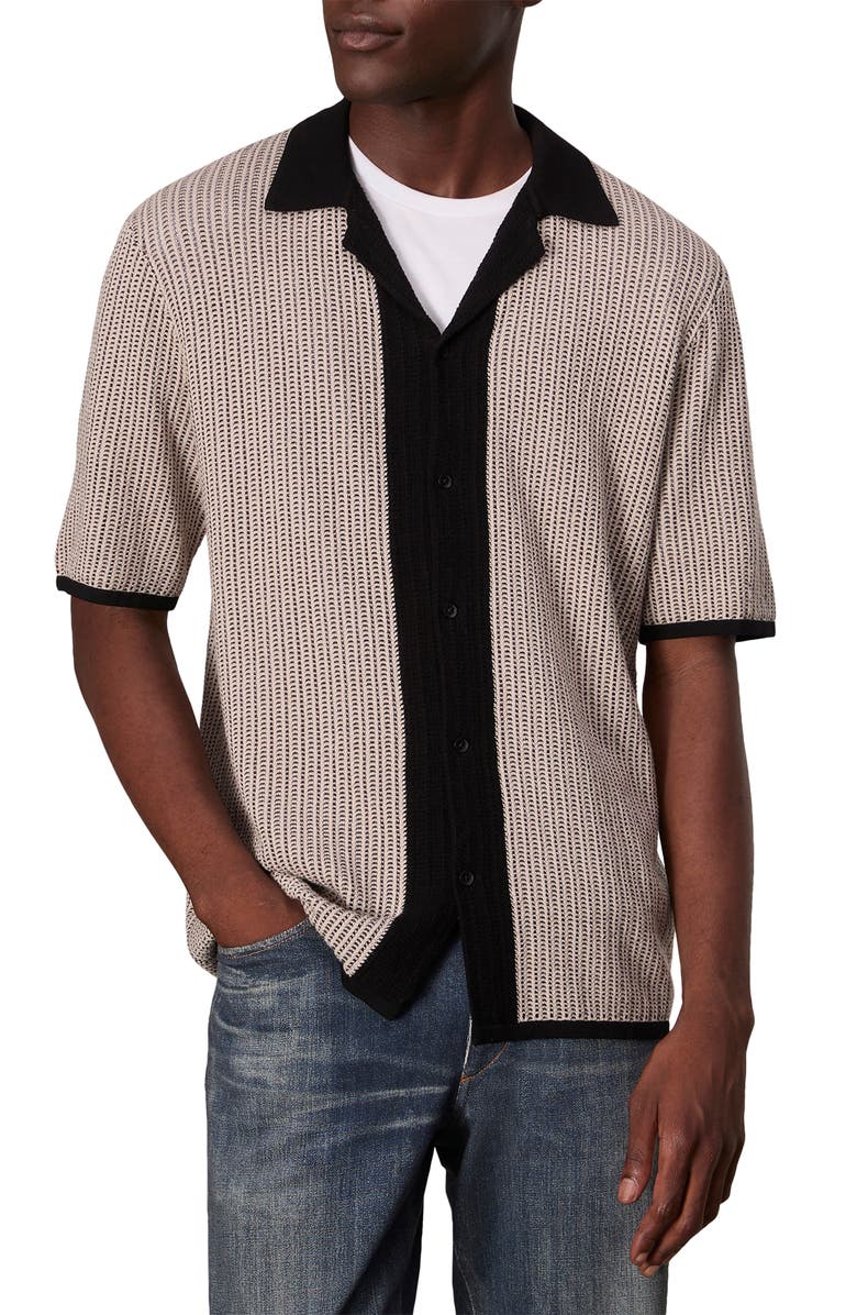 rag & bone Harvey Retro Stripe Knit Cotton Camp Shirt, Main, color,