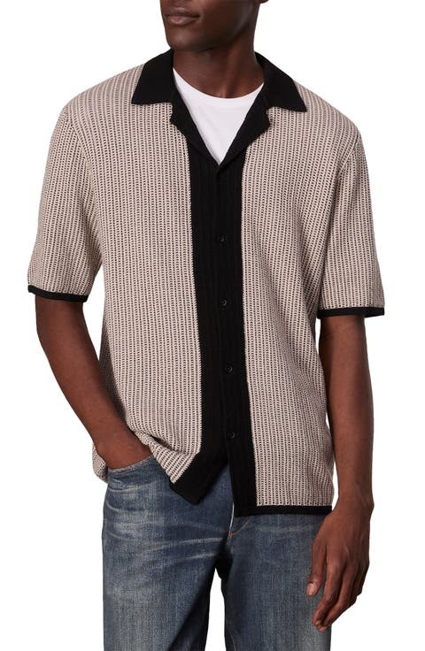 Harvey Retro Stripe Knit Cotton Camp Shirt