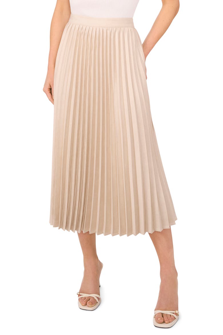 Pleated A-Line Faux Suede Midi Skirt, Main, color, FLAX TAUPE