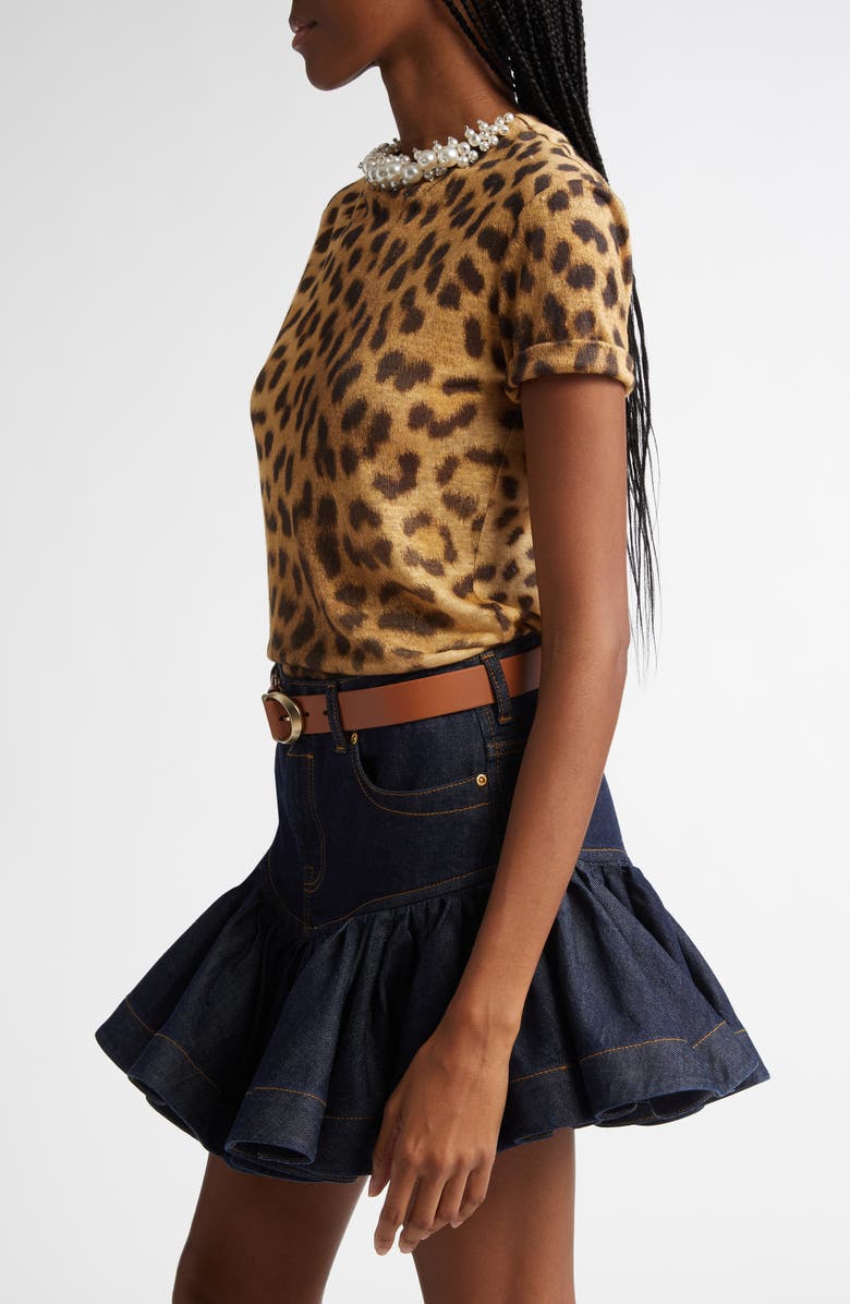 Zimmermann Crystal Embellished Leopard Print Linen T-Shirt, Alternate, color, 