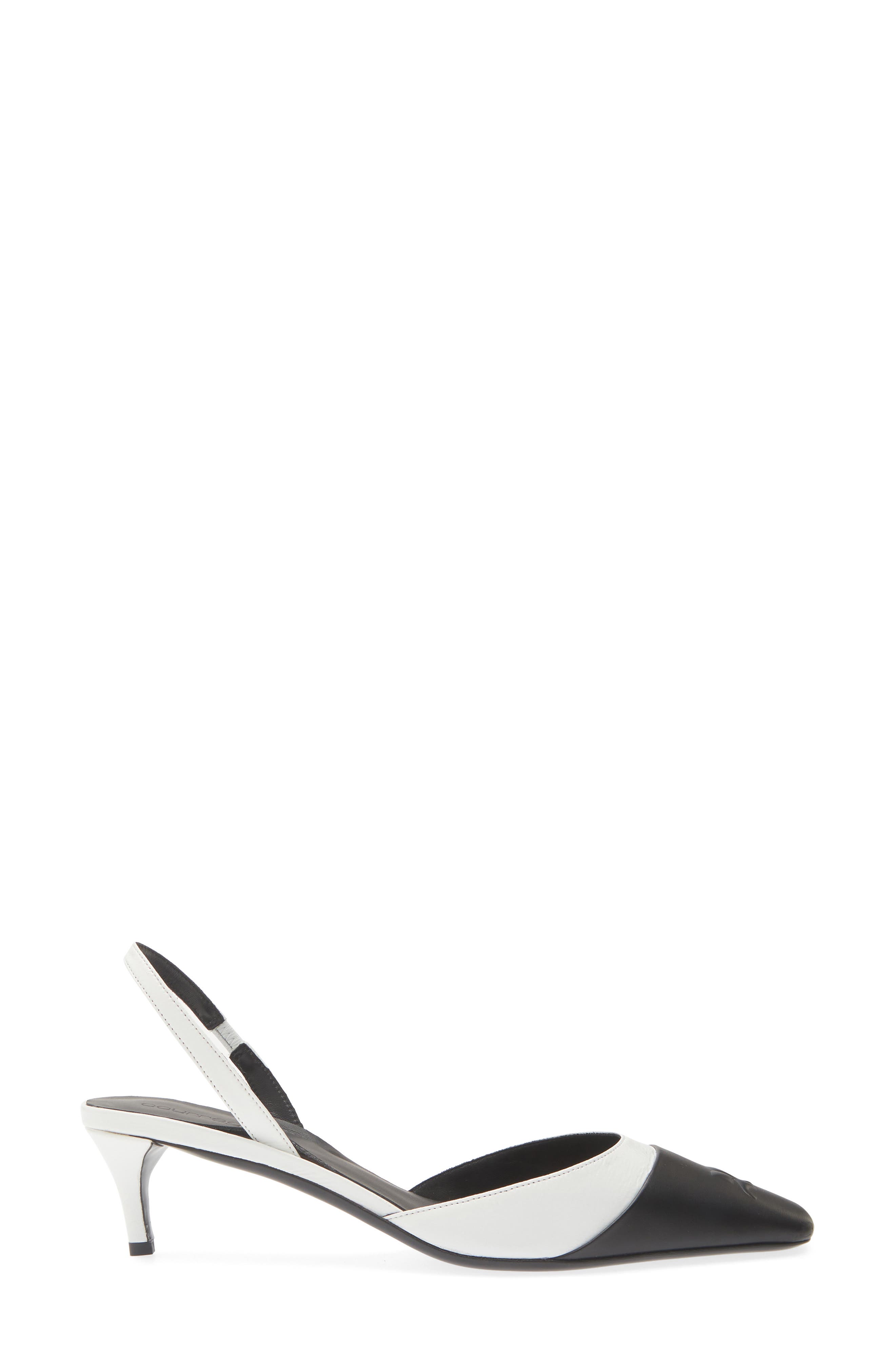 Two-Tone Kitten Heel Embossed Toe Slingback Pump, Alternate, color, WHITE/ BLACK