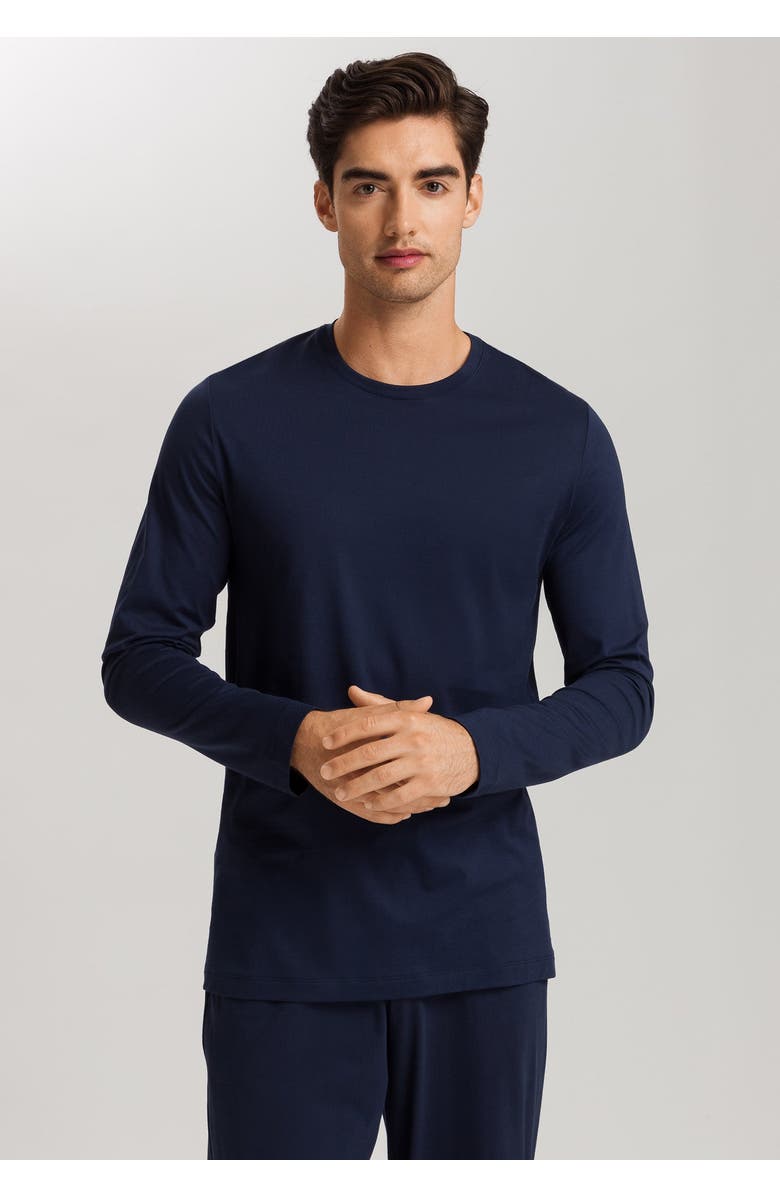 Hanro Night And Day Cotton Crew Neck Top, Alternate, color, Deep Navy