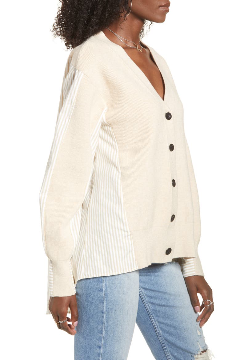 Mixed Media Cardigan, Alternate, color, BEIGE