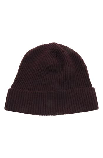 Portolano Merino Wool Rib Cuff Beanie In Burgundy