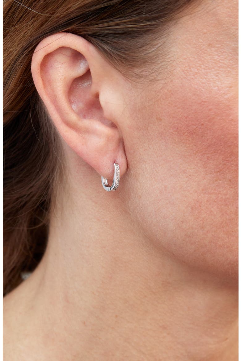 Pavé Cubic Zirconia Huggie Hoop Earrings, Alternate, color, SILVER