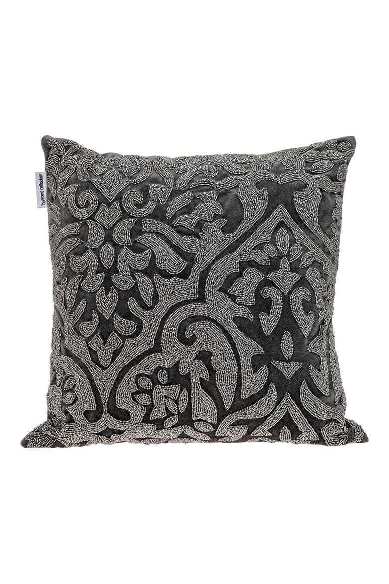 Carmela Beaded Velvet Throw Pillow, Main, color, GRAY