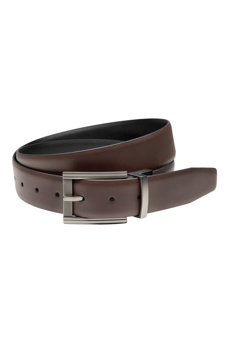 Double Row Stitched Reversible Faux Leather Belt, Main, color, BROWN/ BLACK