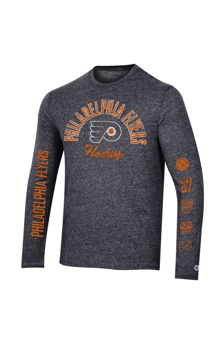 Champion Men's Champion Heather Black Philadelphia Flyers Multi-Logo Tri-Blend Long Sleeve T-Shirt, Alternate, color,