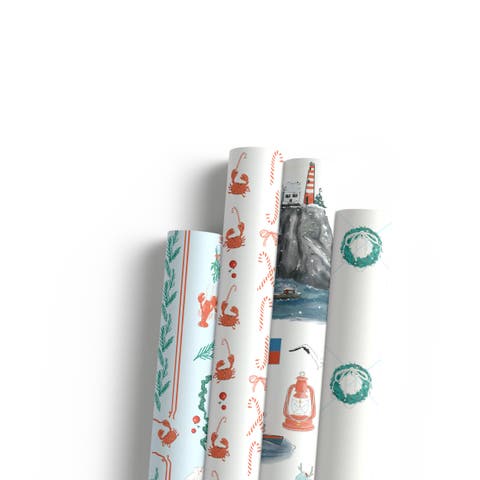 Two-Sided "A Pinch Of Holiday" & "Seas N' Wishes" Heavyweight Christmas/Holiday Gift Wrap (Eight Sheets)