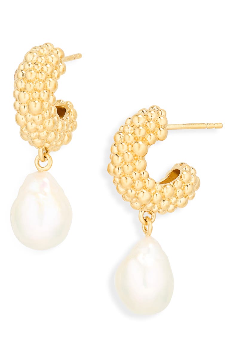 Missoma Small Baya Baroque Pearl Drop Hoop Earrings, Main, color, Gold