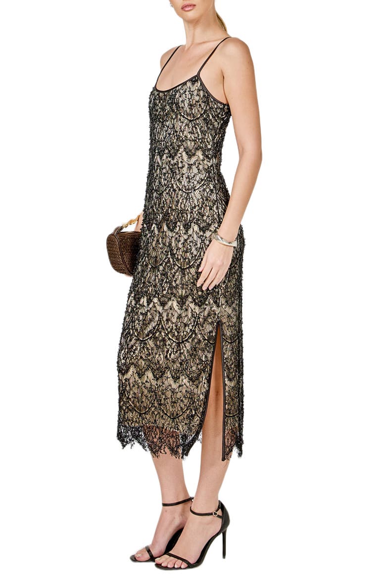 Beaded Sleeveless Midi Dress, Alternate, color, BLACK/NUDE
