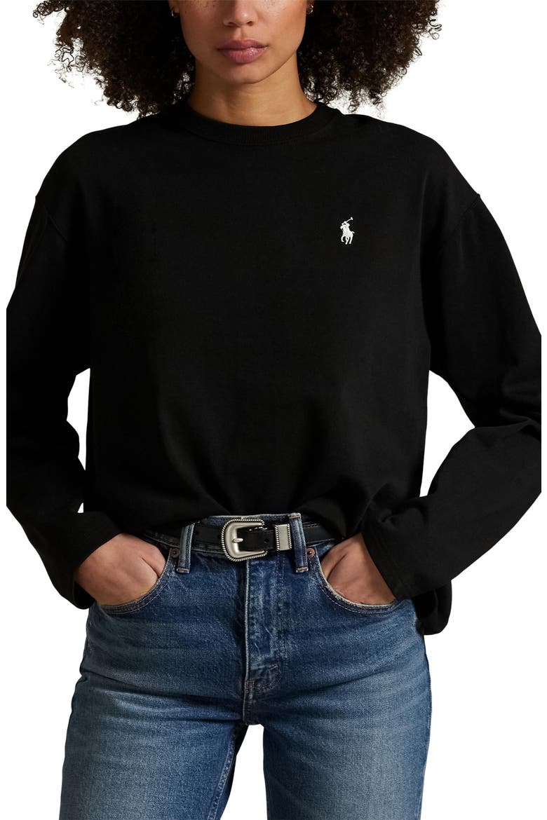 Long Sleeve Cotton Jersey T-Shirt, Main, color, POLO BLACK