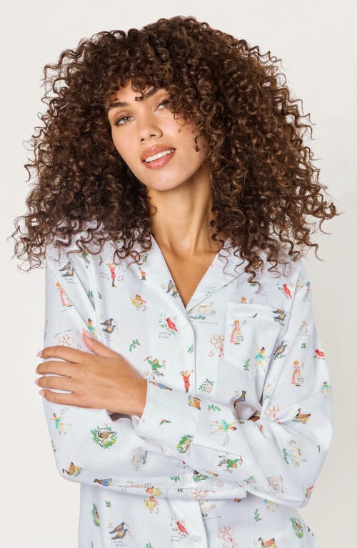 Petite Plume Holiday Print Cotton Twill Pajamas In White