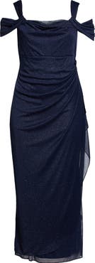 Alex Evenings Cold Shoulder Glitter Column Gown