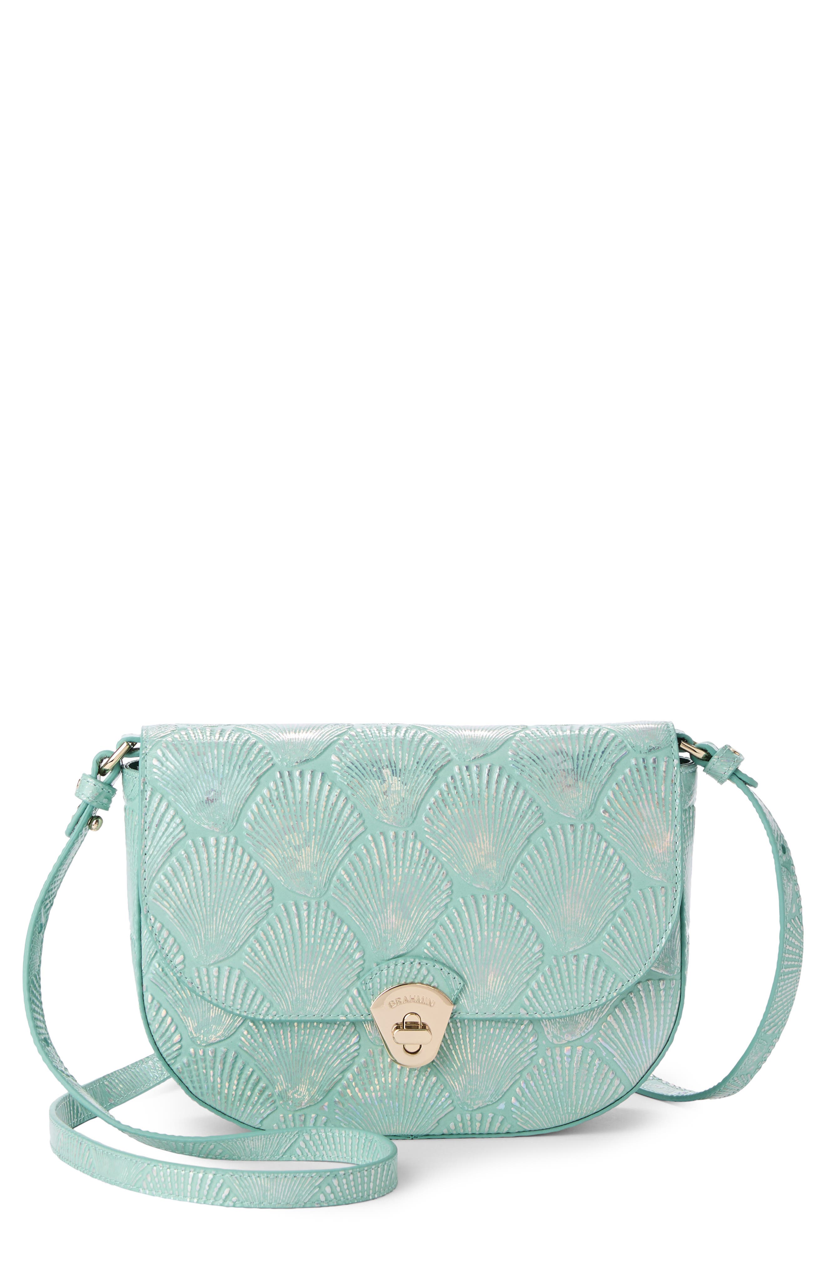 Brahmin Portia Embossed Leather Crossbody Bag, Main, color, Waterfall