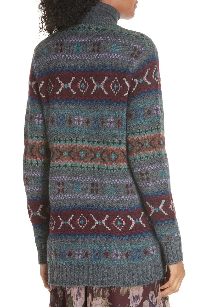 Fair Isle Cardigan, Alternate, color, GREY MULTI