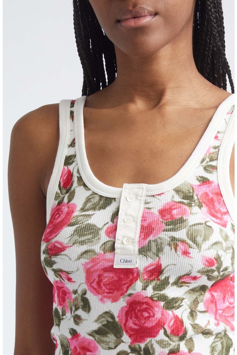 Roses Print Rib Henley Tank, Alternate, color, WHITE - PINK