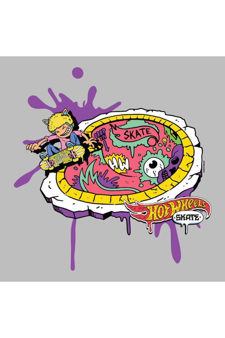 Men's Hot Wheels Animated Skating Badge  Graphic T-Shirt, Alternate, color, Ice Grey