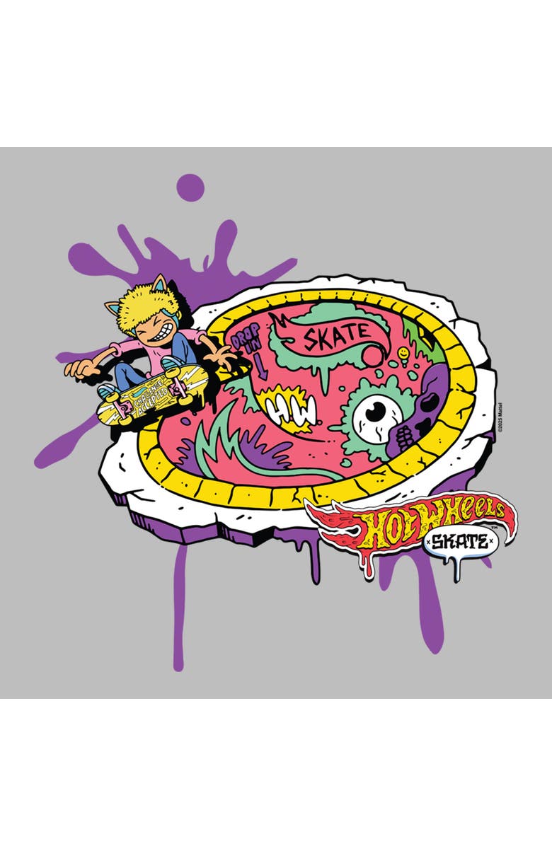 Hot Wheels Men's Hot Wheels Animated Skating Badge Graphic T-Shirt, Alternate, color, Ice Grey