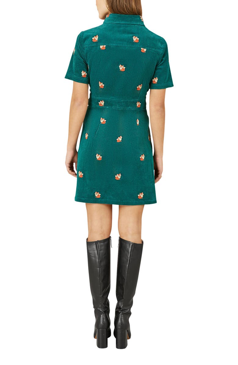 Yumi Fox Embroidered Cord Shirt Dress, Alternate, color, Teal