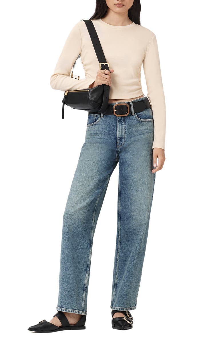 AllSaints Sonny Side Ruched Cotton Top, Alternate, color, Tofu White