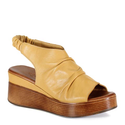 SMALL TOWN Ruched Leather Slingback Wedge