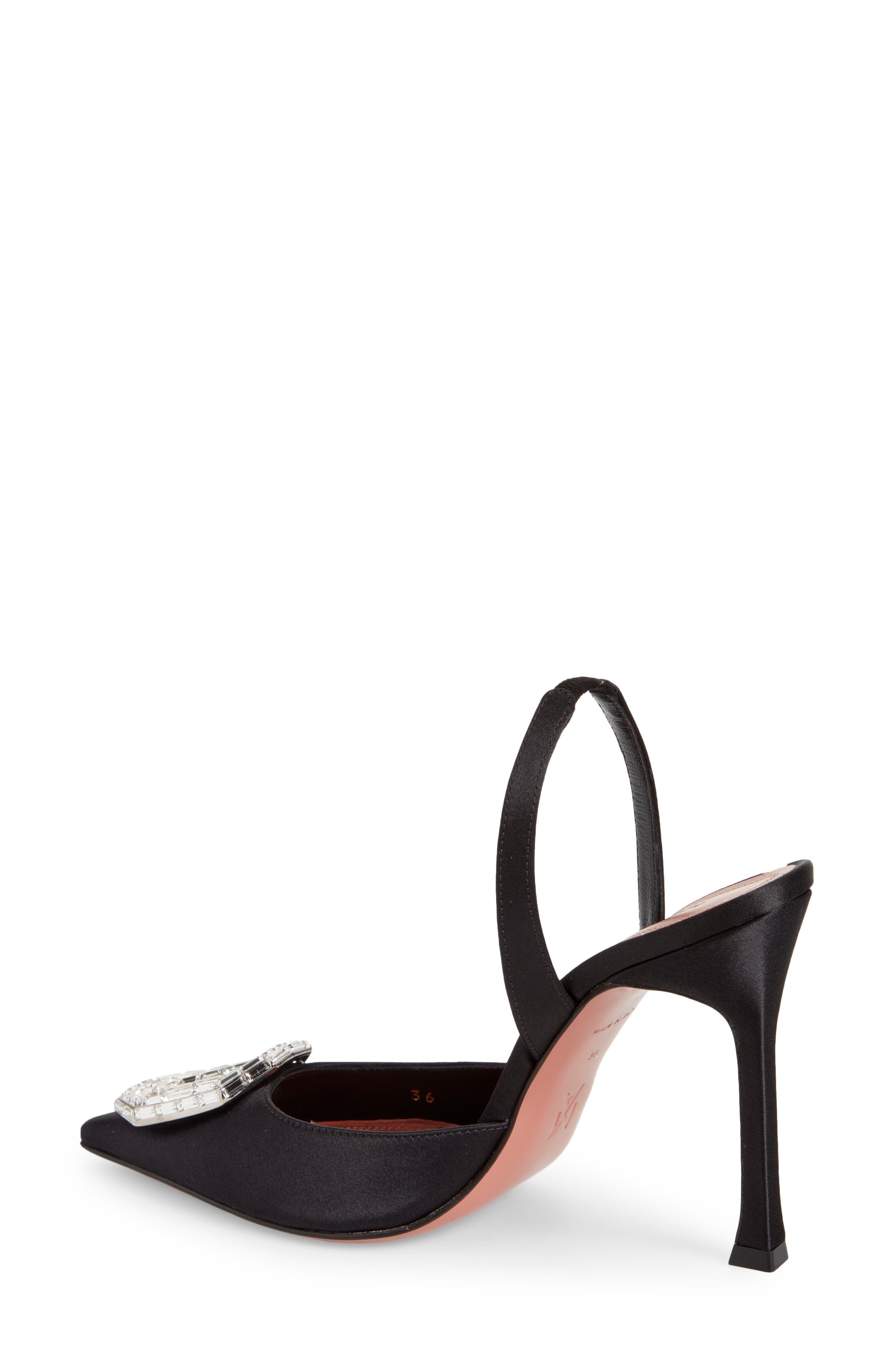 Amina Muaddi Camelia Crystal Buckle Satin Slingback Pump, Alternate, color, 