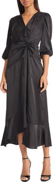 Donna Morgan Front Tie Satin Midi Dress