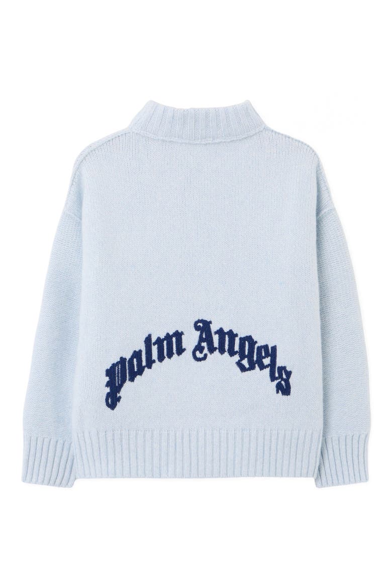 Kids' Curved Logo Knit Crewneck Sweater, Alternate, color, LIGHT BLUE - NAVY BLUE
