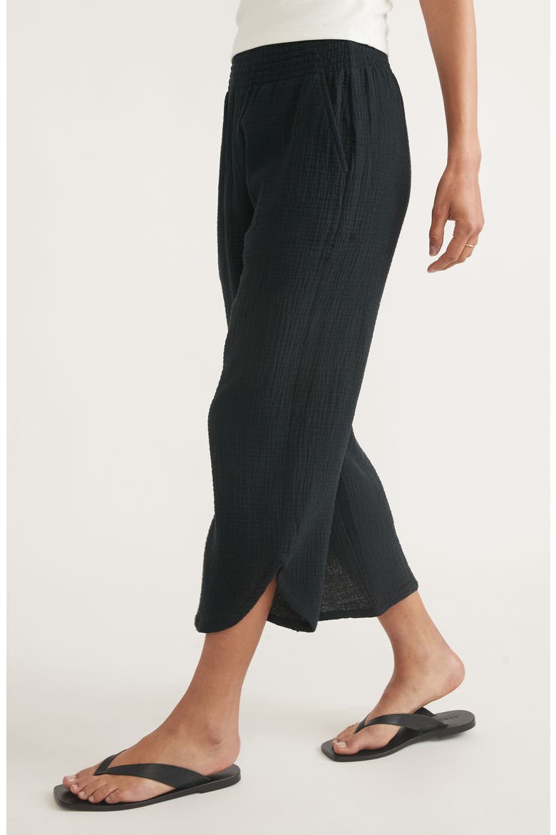 Corinne Wide Leg Double Cloth Cotton Pants, Alternate, color, FADED BLACK