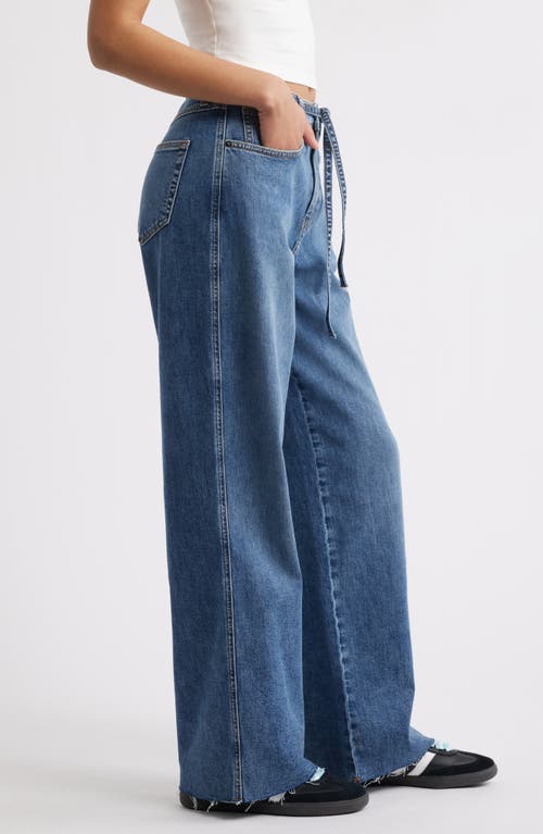 Bp. Raw Hem Drawstring High Waist Wide Leg Jeans In Blue