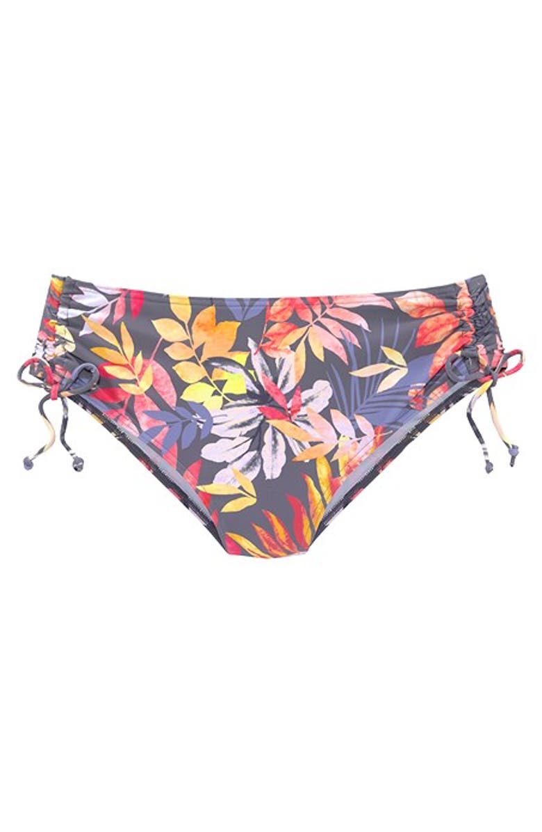 LASCANA Tropical Mid Rise Bikini Bottom, Alternate, color, Grey Printed