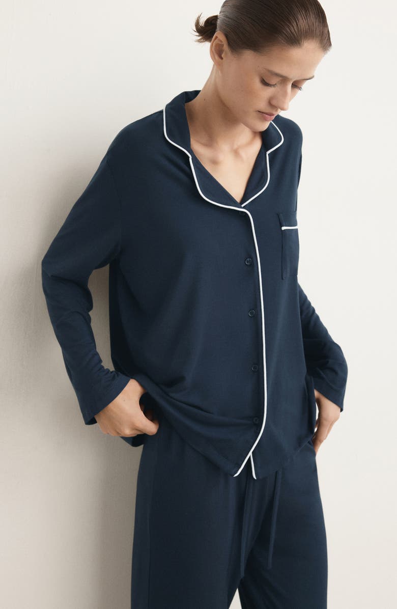 MANGO Piped Pajamas, Alternate, color, Indigo Blue