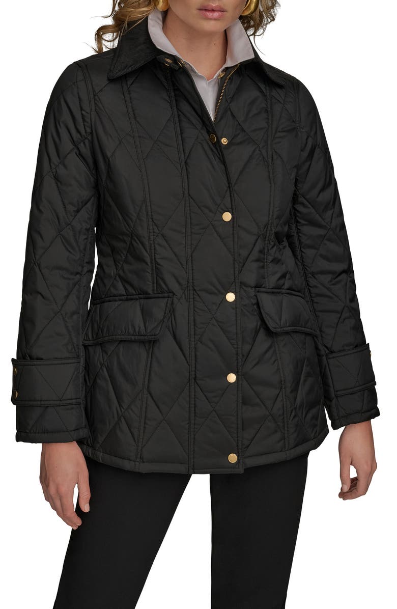 Donna Karan New York Water Resistant Quilted Barn Jacket, Main, color, Black